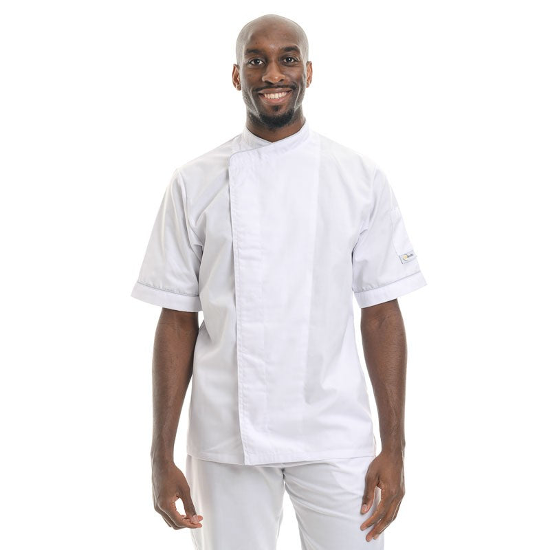 Large size lily white kitchen jacket. black - Long Sleeve - MANELLI