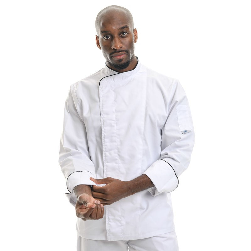 Large size lily white kitchen jacket. black - Long Sleeve - MANELLI