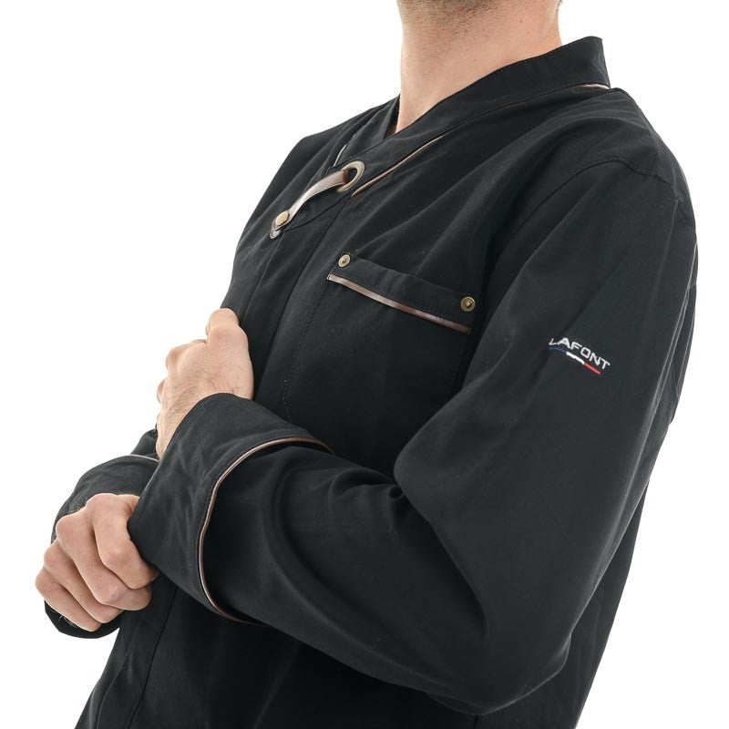 Men's Black Long Sleeve Bi-material Chef Coat Navarre - LAFONT