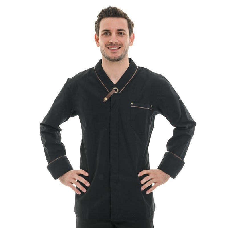 Men's Black Long Sleeve Bi-material Chef Coat Navarre - LAFONT