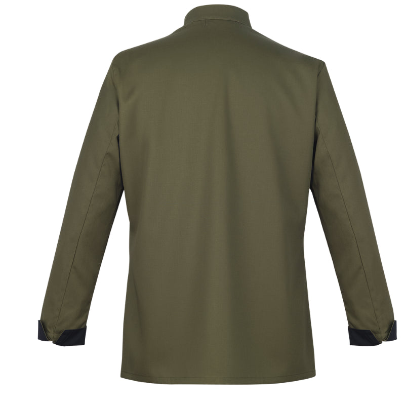 Men's Long Sleeve Khaki Chef Coat With Black Piping Dunes - ROBUR