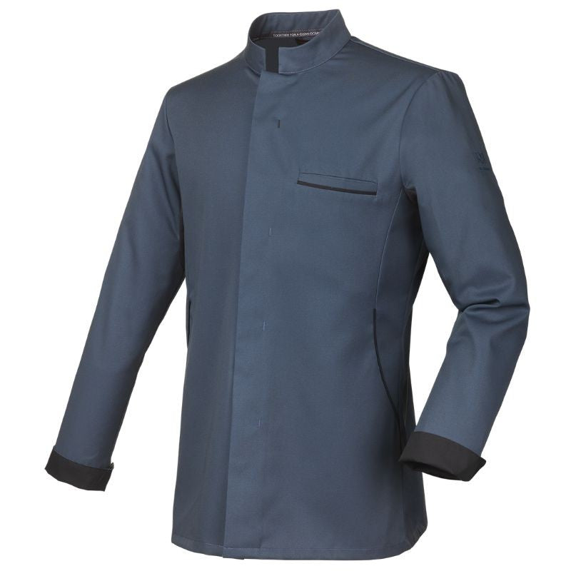 Men's Long Sleeve Ocean Blue Chef Coat With Black Piping Dunes - ROBUR