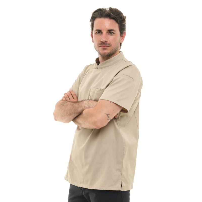 Men's Short Sleeve Beige Cooking Coat Texas - MANELLI