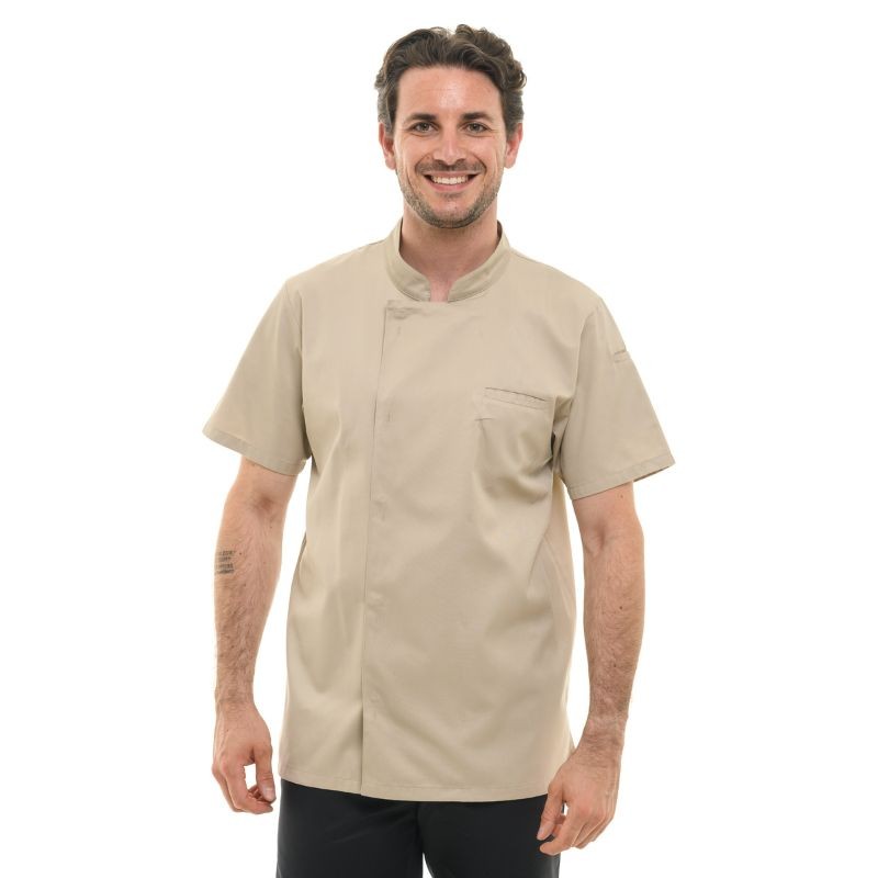 Men's Short Sleeve Beige Cooking Coat Texas - MANELLI