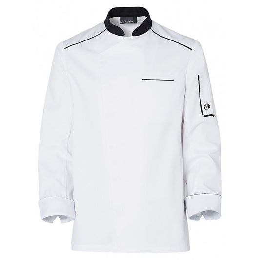 Néospirit Long Sleeve White Kitchen Coat with Black Piping - MOLINEL