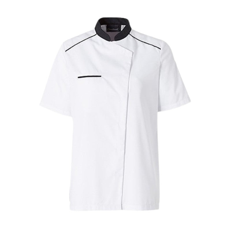 Neospirit White Breathable Chef Coat with Black Piping for Women Short Sleeves - MOLINEL