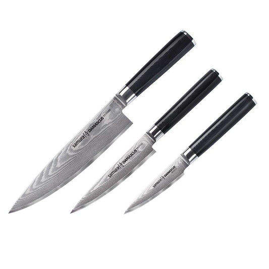 Set of 3 Chef Knives 20cm + Utility 9 and 12cm Damascus - SAMURA