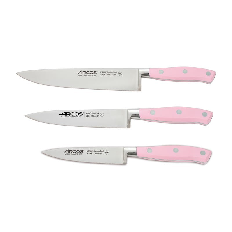 Set of 3 Kitchen Knives with Pink Forged Handle - ARCOS