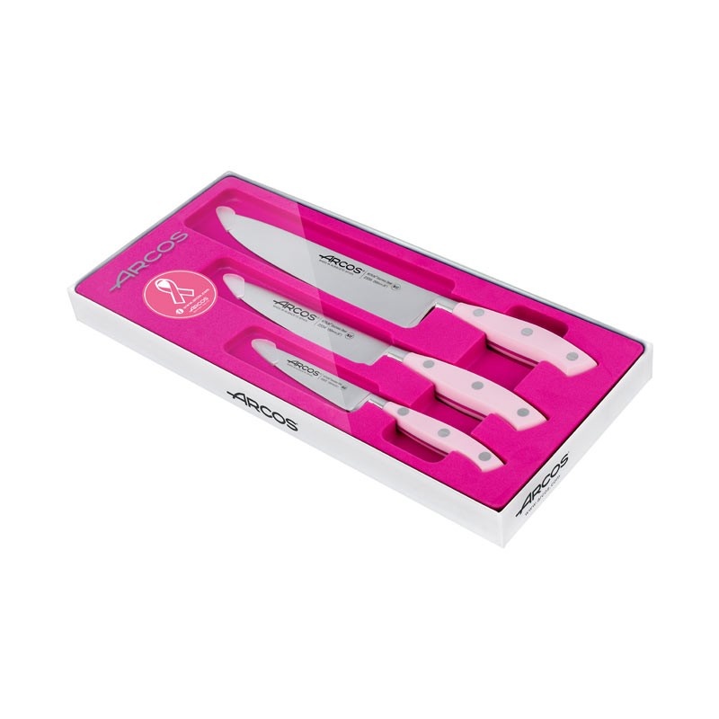 Set of 3 Kitchen Knives with Pink Forged Handle - ARCOS