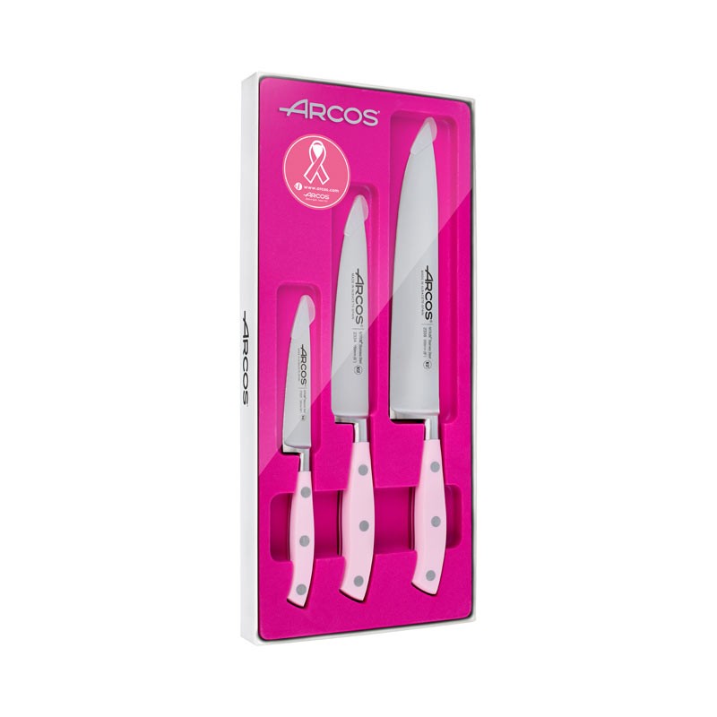 Set of 3 Kitchen Knives with Pink Forged Handle - ARCOS