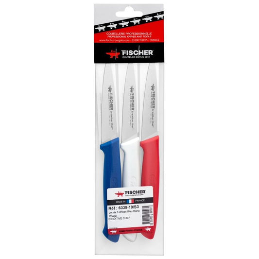 Set of 3 Office Knives Blue / White / Red Creative Chef - FISCHER