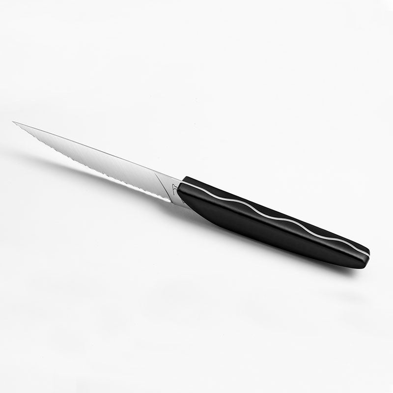 Set of 6 Black Steak Knives with Curved Handles - DEGLON