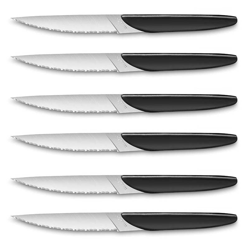 Set of 6 Black Steak Knives with Curved Handles - DEGLON