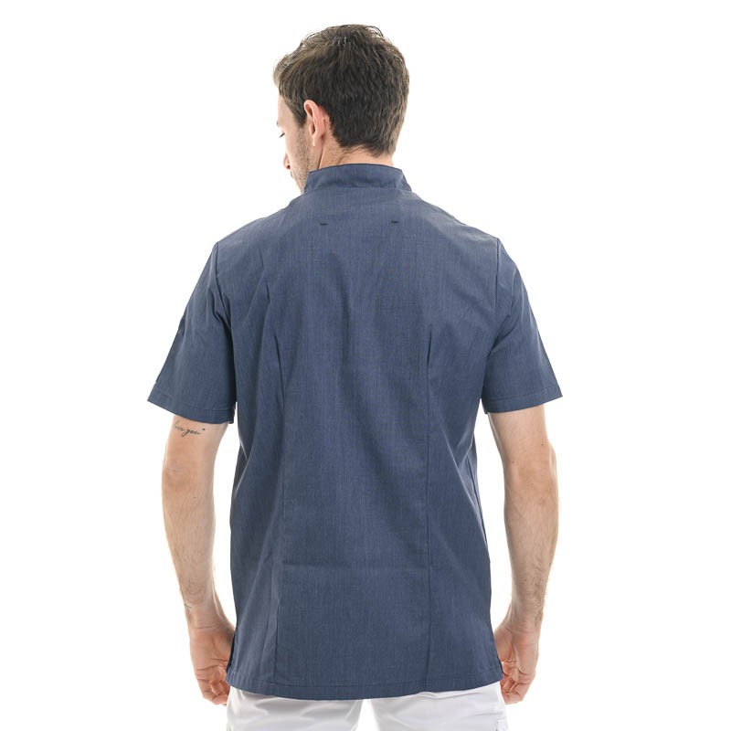 Shade Denim Blue Men's Short Sleeve Kitchen Coat - MOLINEL