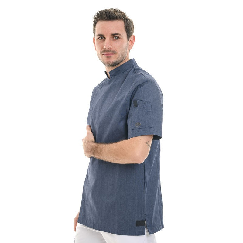 Shade Denim Blue Men's Short Sleeve Kitchen Coat - MOLINEL