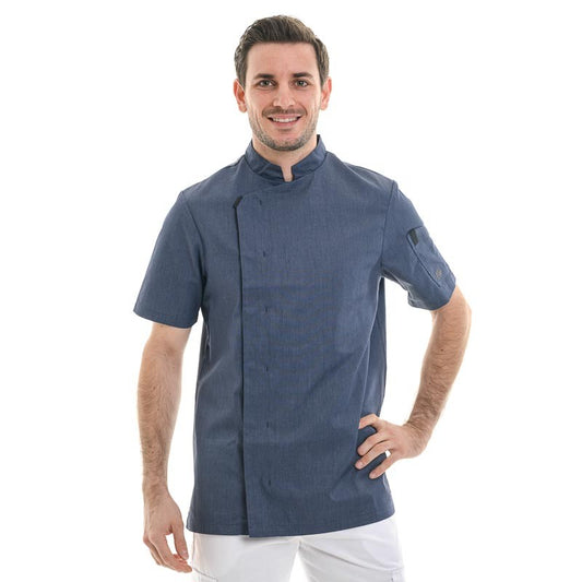 Shade Denim Blue Men's Short Sleeve Kitchen Coat - MOLINEL