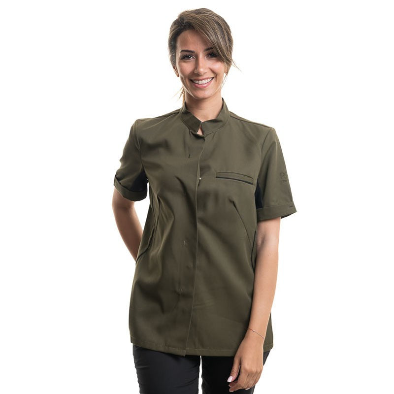 Short Sleeve kitchen Coat ESCALE olive/black - ROBUR