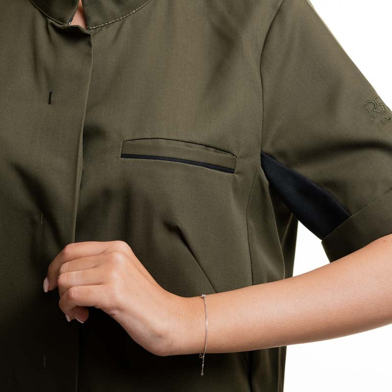 Short Sleeve kitchen Coat ESCALE olive/black - ROBUR