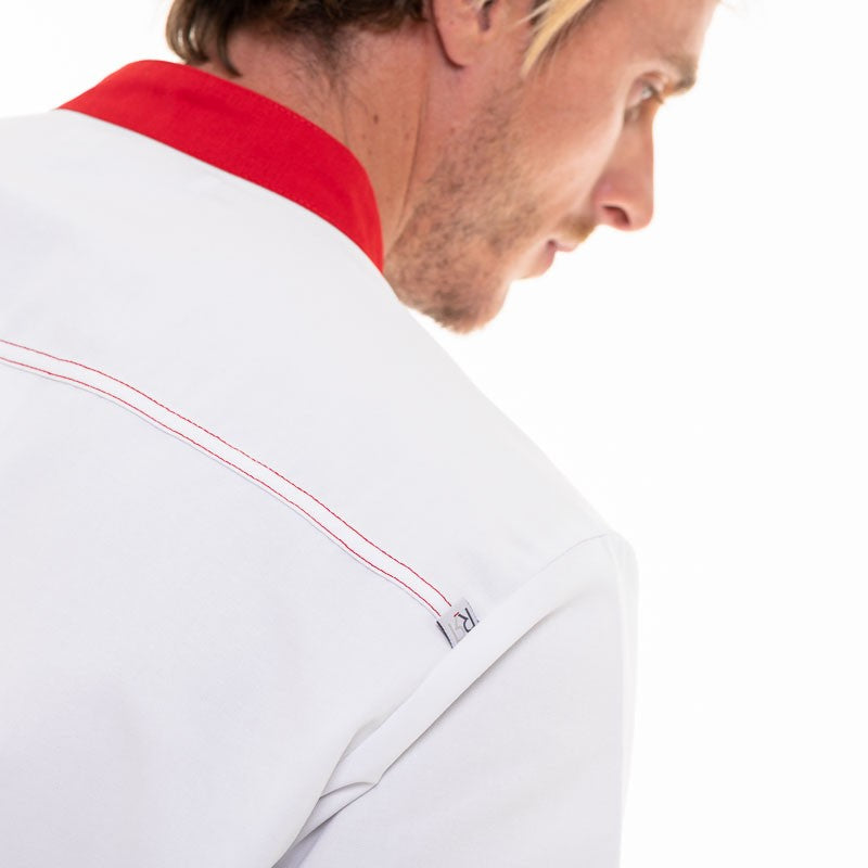 Short Sleeve kitchen Coat with Red Piping ABAX - ROBUR