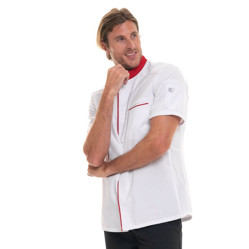 Short Sleeve kitchen Coat with Red Piping ABAX - ROBUR