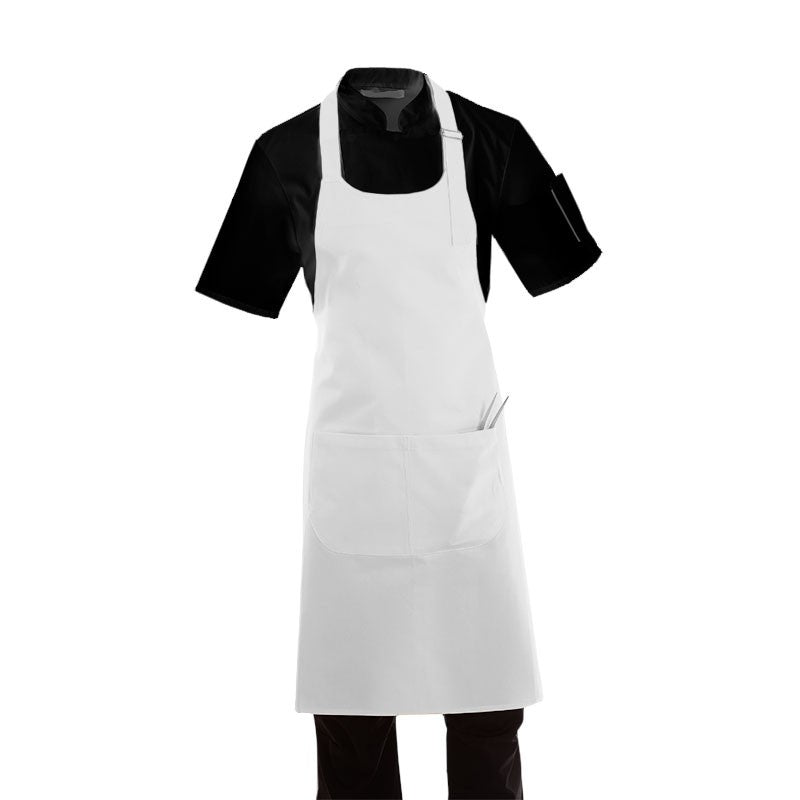 White Apron With Double Pocket Bib 100% Cotton - MANELLI