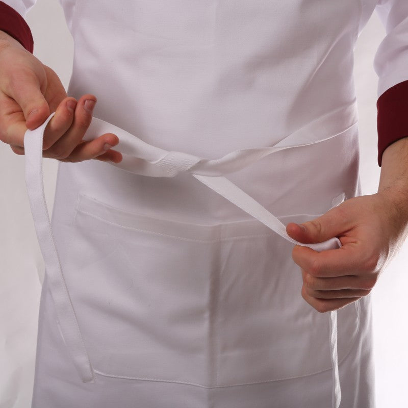 White Apron With Double Pocket Bib 100% Cotton - MANELLI