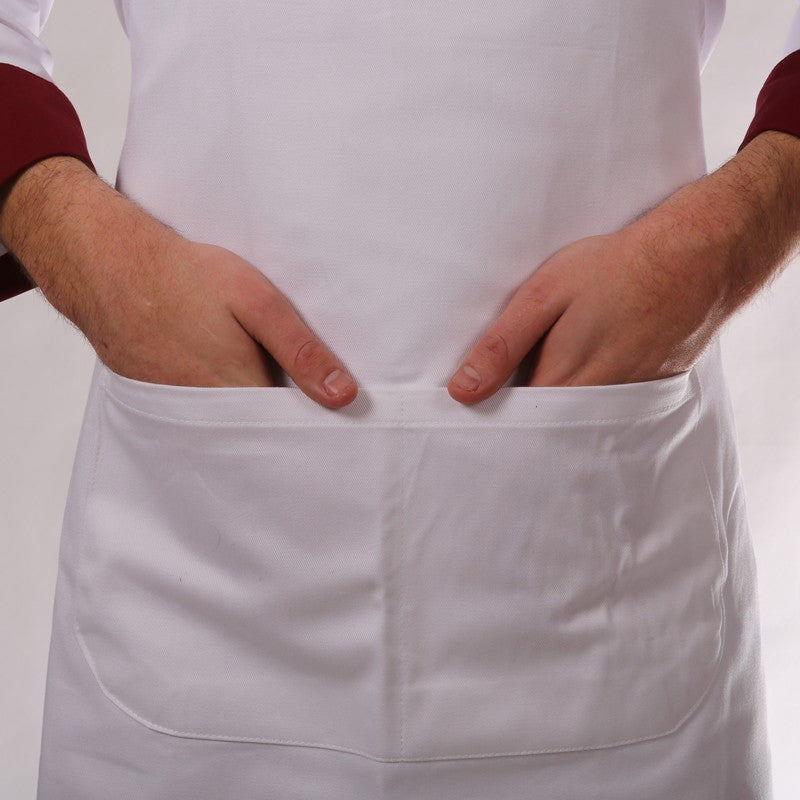 White Apron With Double Pocket Bib 100% Cotton - MANELLI