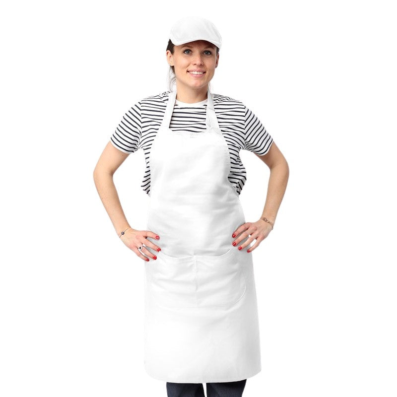 White Apron With Double Pocket Bib 100% Cotton - MANELLI