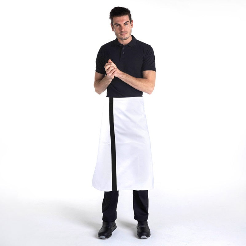 White Half Chef Apron with Black Stripe - MANELLI