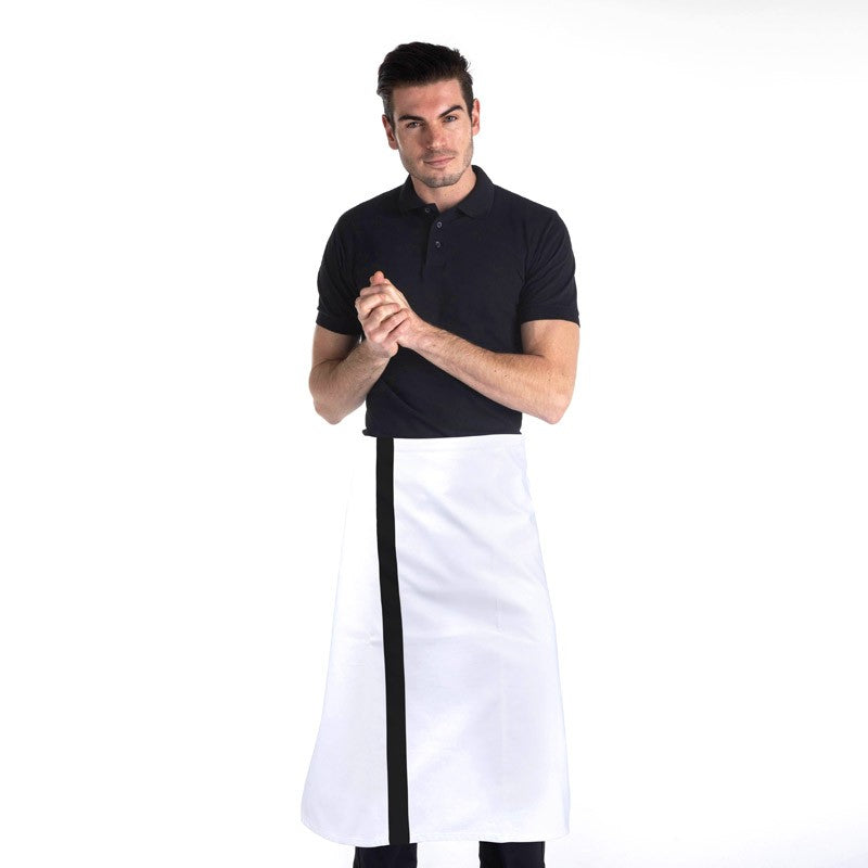 White Half Chef Apron with Black Stripe - MANELLI