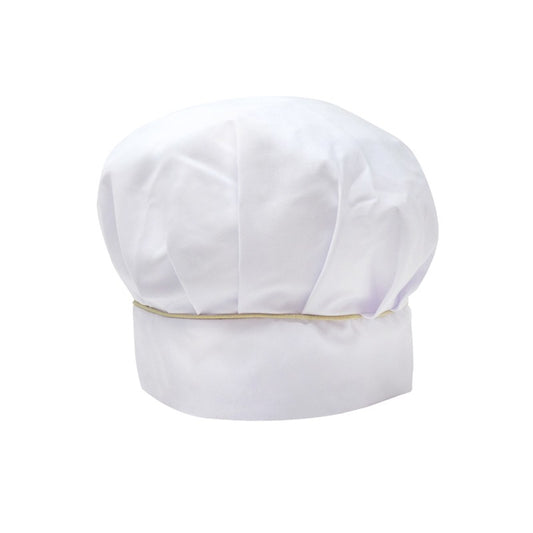 White Kitchen Hat with Gold Piping - MANELLI