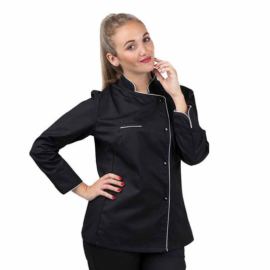 Women's Black Kitchen Coat with Silver Piping - MANELLI