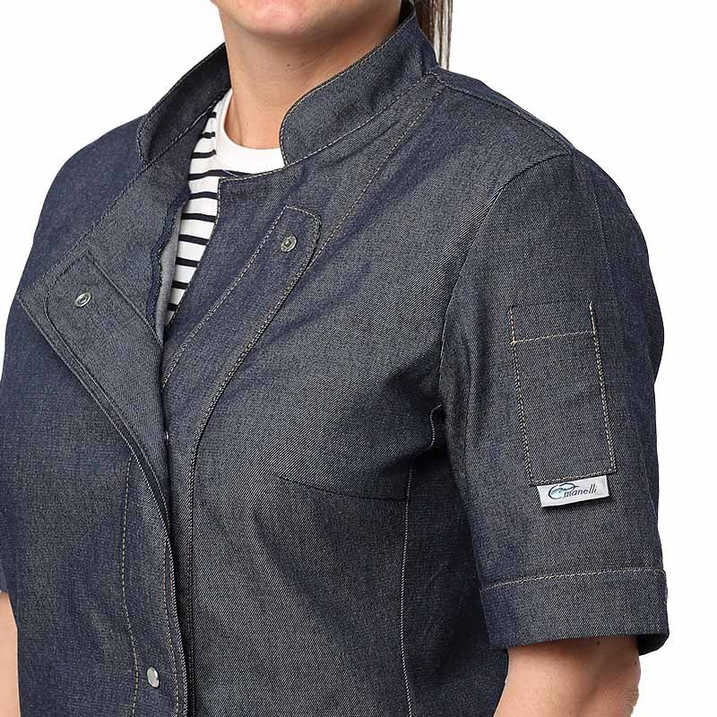 Women's Jean Short Sleeves Kitchen Coat with Pocket - MANELLI