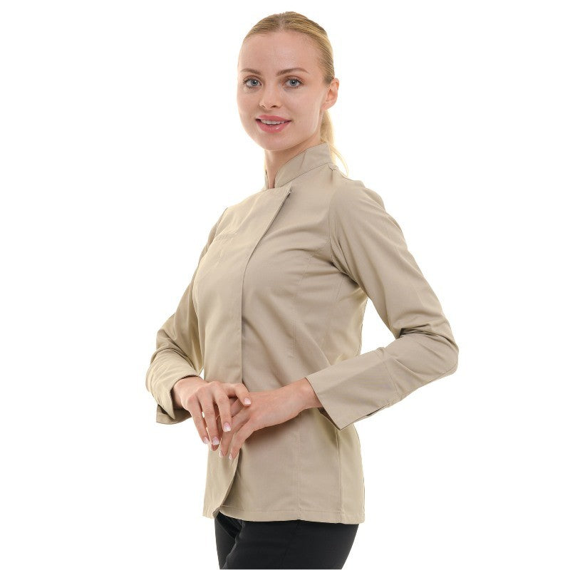 Women's Long Sleeve Beige Kitchen Coat California - MANELLI