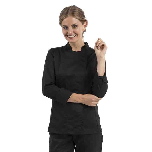 Women's Long Sleeve Black Chef Coat - MANELLI