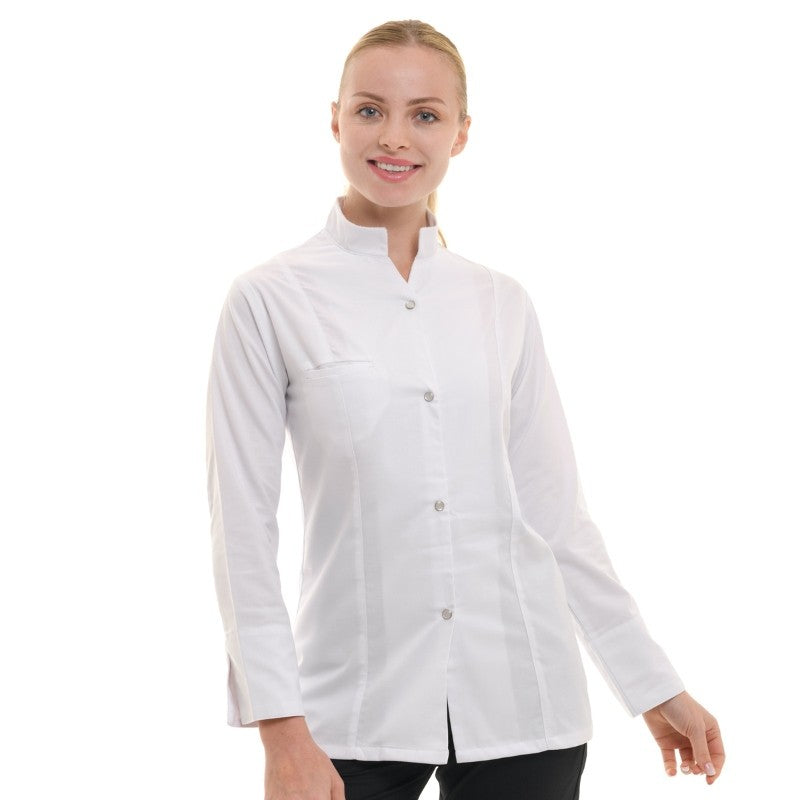 Women's Long Sleeve White Kitchen Coat Marbella - MANELLI