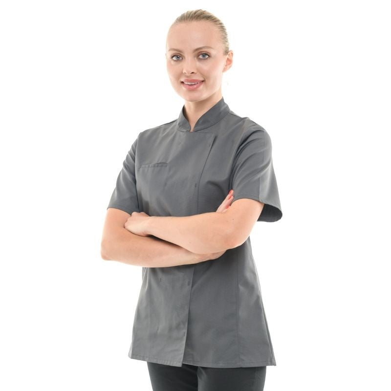 Women's Short Sleeve Gray Kitchen Coat California - MANELLI