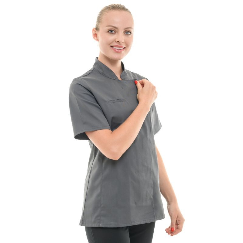 Women's Short Sleeve Gray Kitchen Coat California - MANELLI