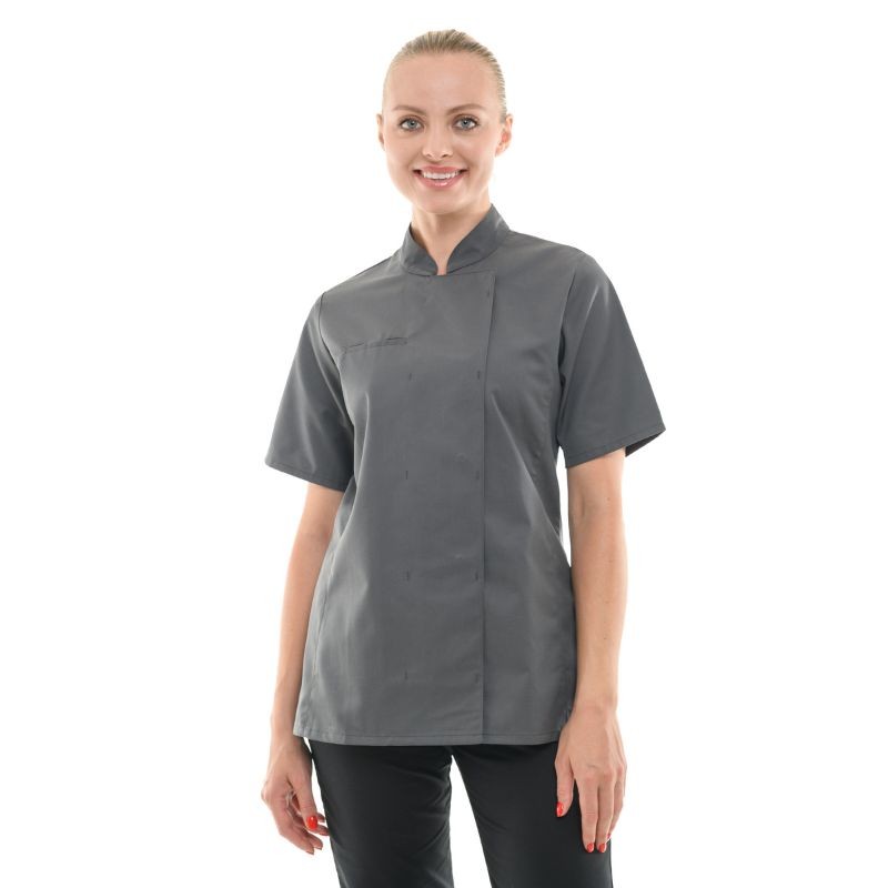 Women's Short Sleeve Gray Kitchen Coat California - MANELLI