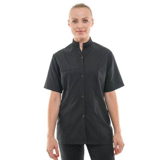 Women's Waffle Chef Coat Malaga Short Sleeve Black - MANELLI