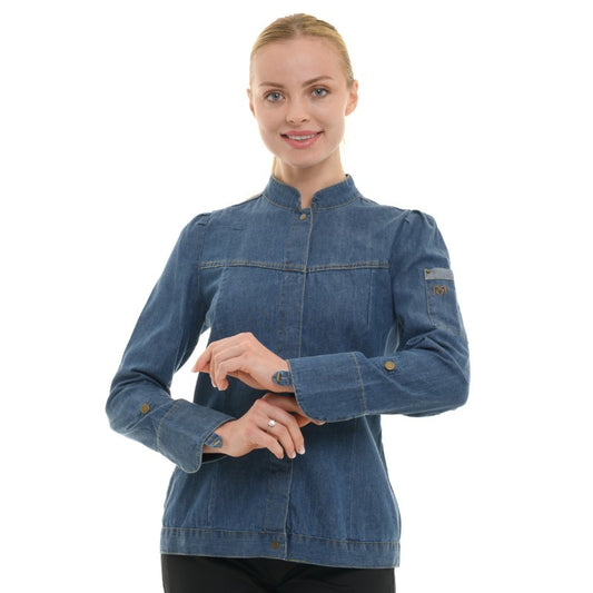 Women's Washed Denim Long Sleeve Kitchen Coat Holly - ROBUR