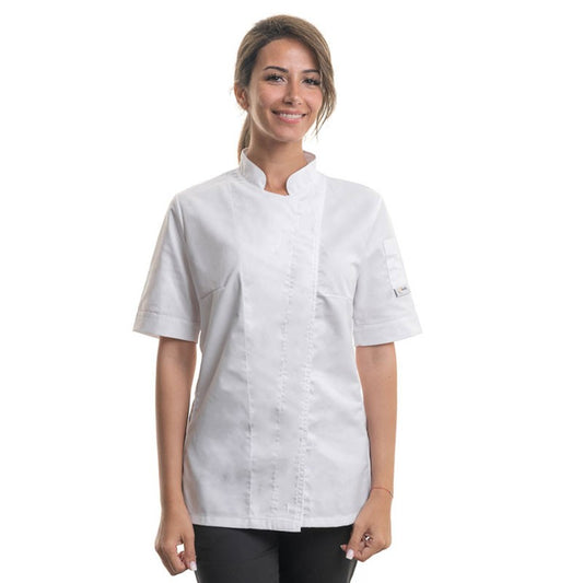 Women's White Kitchen Coat Short Sleeve Ventilated Back - MANELLI