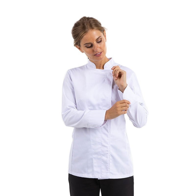 Women's White Kitchen Coat Short Sleeves Large Size - MANELLI