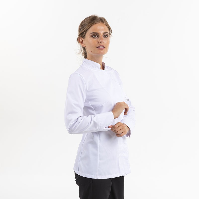 Women's White Kitchen Coat Short Sleeves Large Size - MANELLI