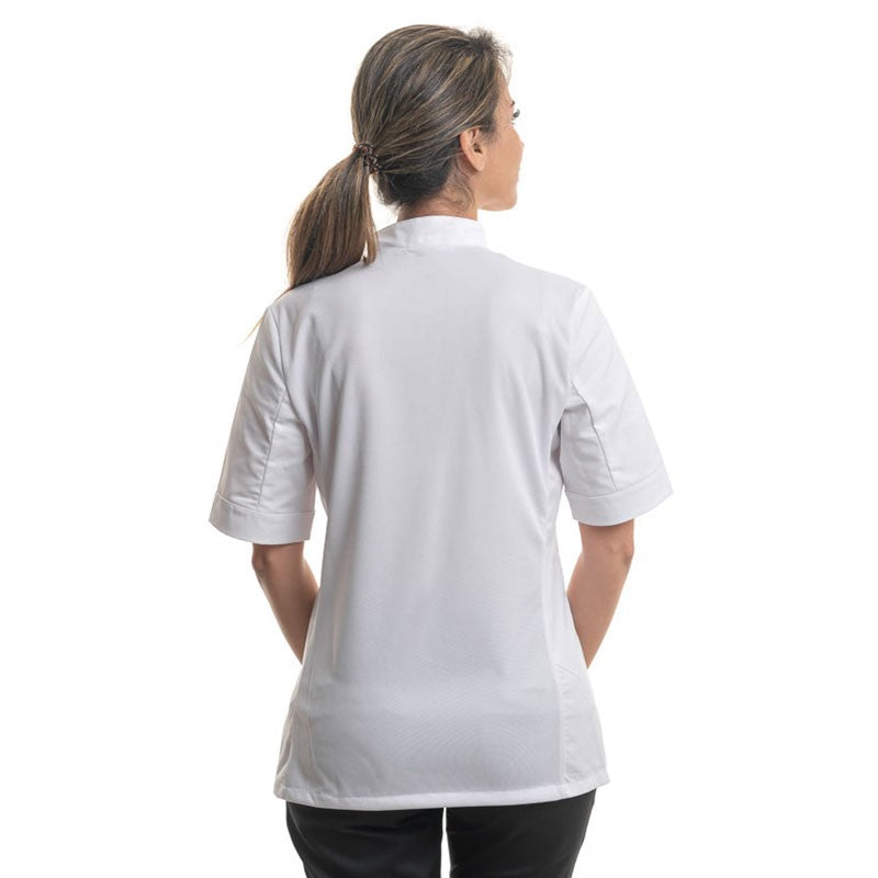 Women's White Kitchen Coat Short Sleeves Large Size - MANELLI