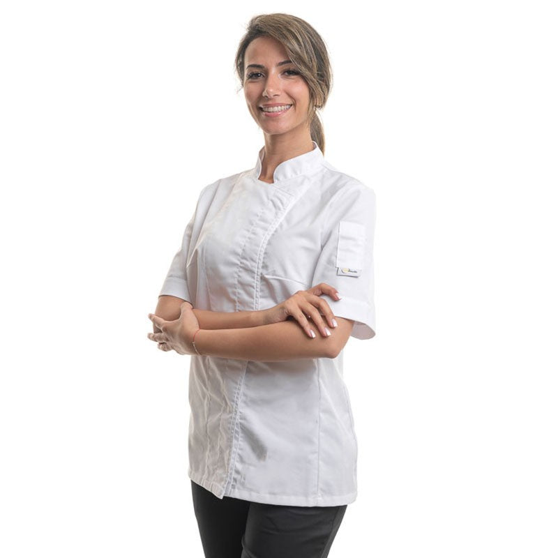 Women's White Kitchen Coat Short Sleeves Large Size - MANELLI