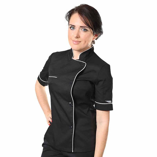 Women's kitchen coat with ventilated back and white Piping - MANELLI