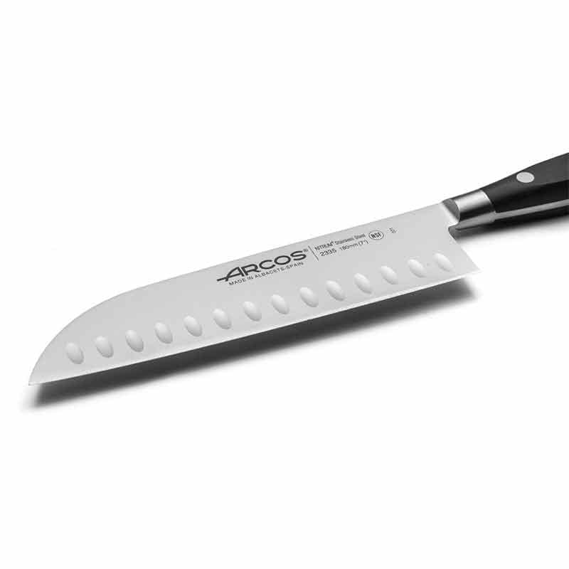 Arcos Noir Santoku Knife Honeycomb Blade 7.09 inch Riviera Range - ARCOS