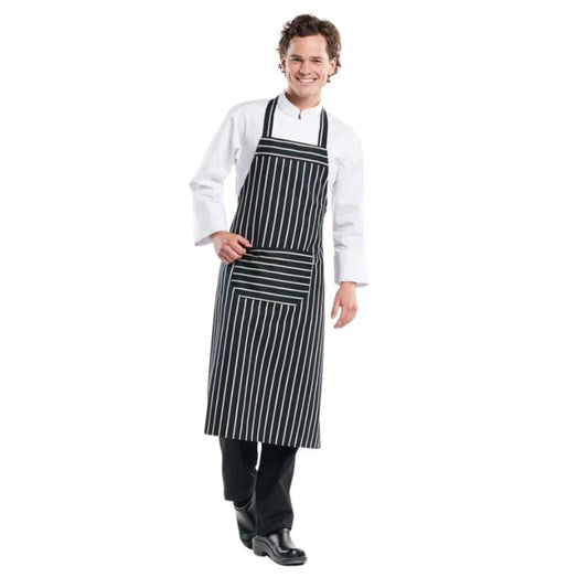 Chaud Devant Black Apron with White Stripes - Remo - CHAUD DEVANT