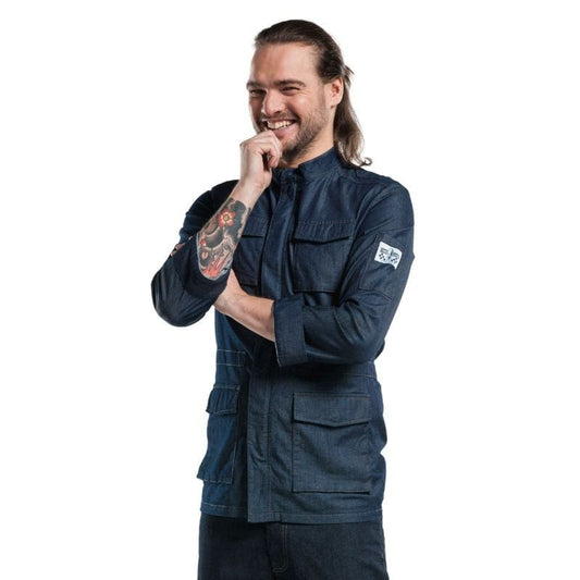 Chaud Devant XS Blue Stretch Denim Kitchen Coat - CHAUD DEVANT